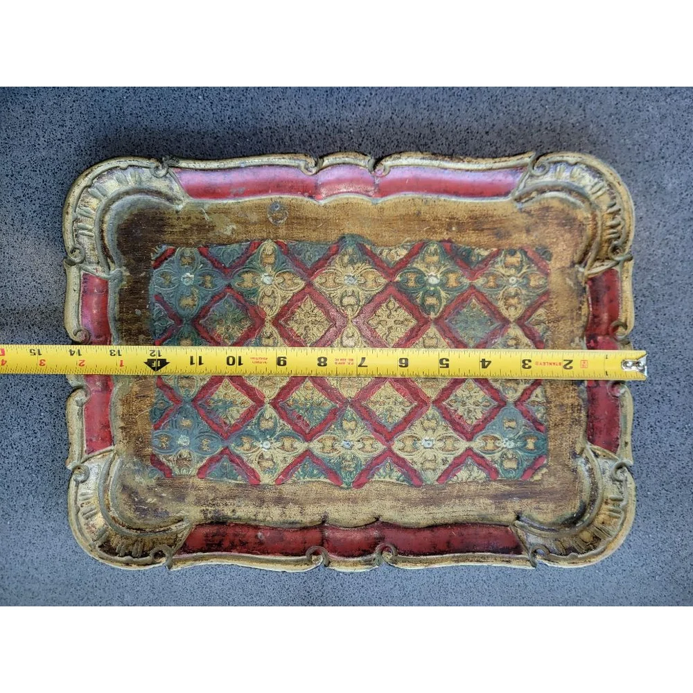 Design Toscano Decorative Tray Faux Wood Italian Renaissance Style 14”